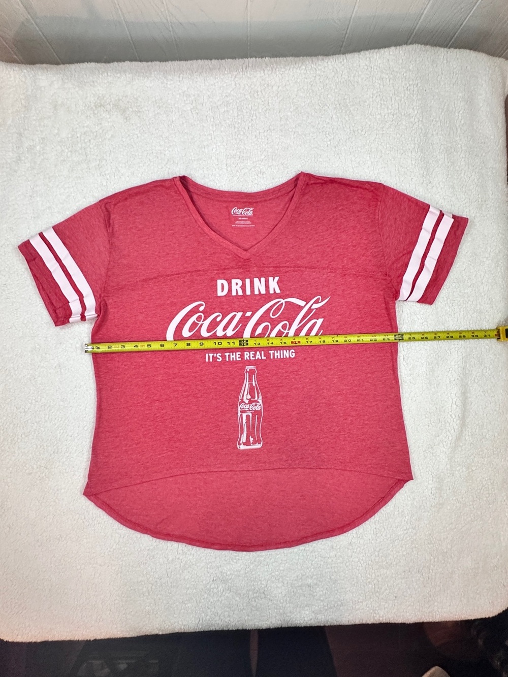 Coca Cola Women's Red V-Neck Tee breathable 53% cotton - Picture 7 of 8